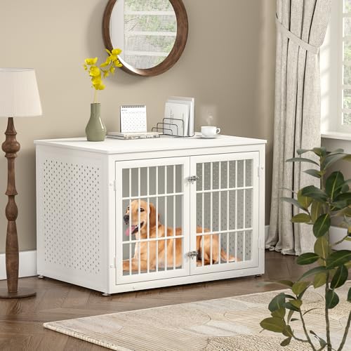 42" Heavy Duty Dog Crate Furniture for Large and Medium Dogs (42.1"L x 30.0"W x 30.2"H / White)