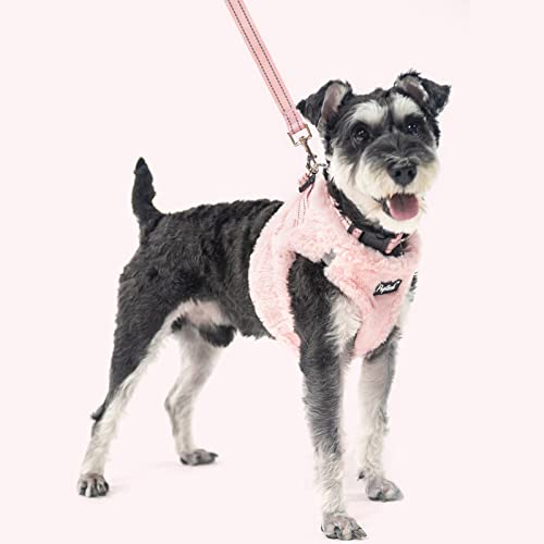 Dog Harness Collar and Leash Set No Pull for Small Medium Sized (Plush Pink / XS (CHEST 13"-14.5"))