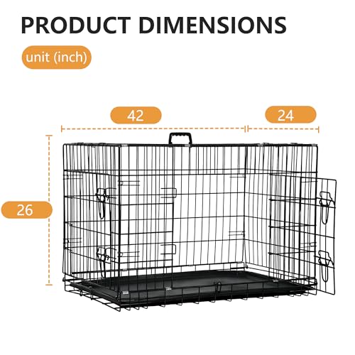 42" Foldable Metal Dog Crate (Dark Black)