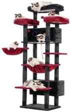 Cat Tree for Indoor Cats Large Adult, 74" Cat Tower for with 3 Big Platforms, 2 Baskets, 2 Condos, Multi-Level Cat Scratching Posts, Black and Red GCT030BR
