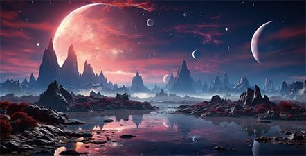 48X18IN Cosmic Spaceterrarium Background, Cool Parallel Space Themed Aquarium Reptile Habitat Background, Red Moon Aquarium Background with 10EVA Double-Sided Tape - Pet Explorer