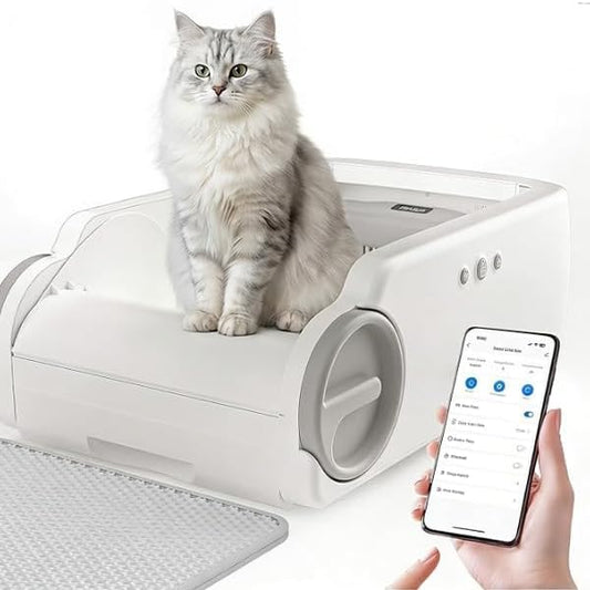 Open-Top Automatic Litter Box Self Cleaning Cat Litter Box Self-Cleaning Robot for Large Cats with Safety Sensors and APP Control