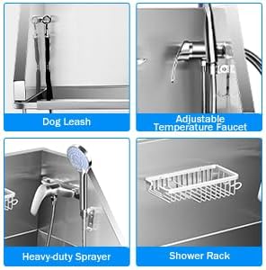 34'' Dog Washing Station for Small Dogs Grooming Tub Bathing Station Professional Pet Wash Station Bathtub for Home with Sliding Door, Faucet, Steps - Pet Explorer