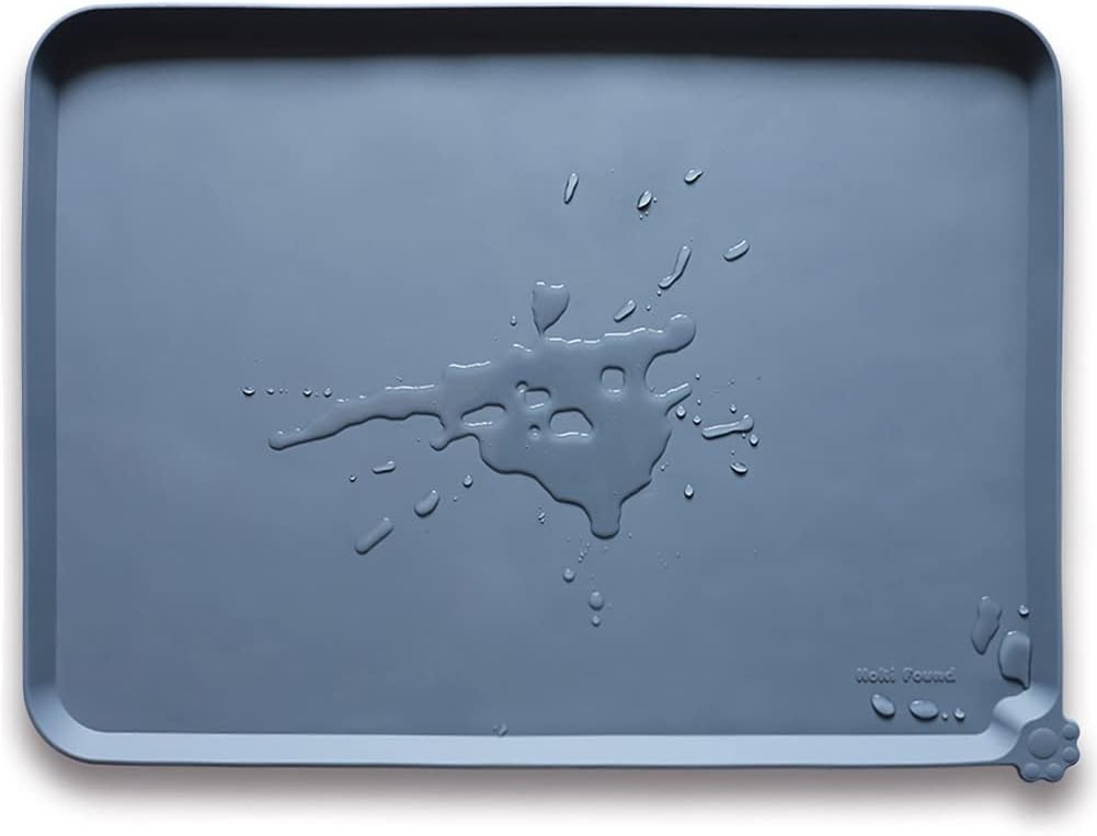 Hoki Found XX-Large Silicone Pet Feeding Mats - Non Slip Cat Dog Bowl Mats - Waterproof, Gray (28'' x 26'') - Pet Explorer