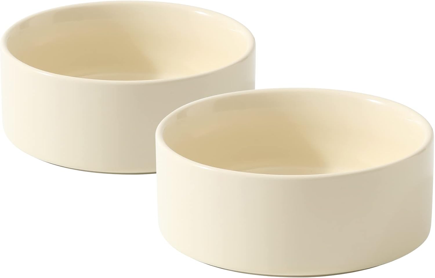 Ceramic 5.1inch Set of 2 Dog and Cat Bowls, 2pcs Anti-Slip Food and Water Feeder Dishes for Puppies, Kitties, Cats(2 Bowls, Beige) - Pet Explorer