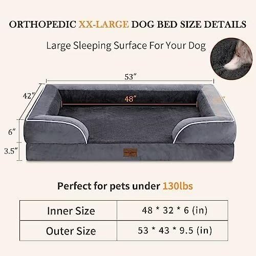 Comfort Expression Dog Beds Memory Foam, XXL Orthopedic Waterproof Dogs Beds, Giant Washable Dog Beds with Bolster & Removable Cover(XX-Large,Leaden Grey) - Pet Explorer