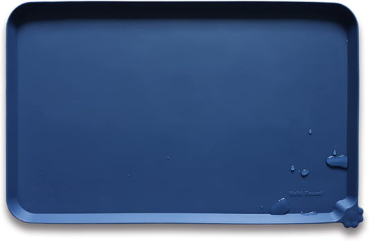 Hoki Found Large Silicone Pet Food Mat - Non Slip Dog, Cat Bowl Mat Tray - Waterproof Feeding Placemat - Indigo Ink - Pet Explorer
