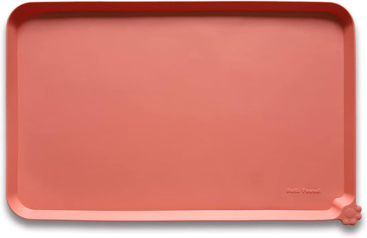 Hoki Found L Silicone Non Slip Pet & Cat Dog Feeding Tray - Waterproof & Pet Water Mats for Carpet - Burnt Coral - Pet Explorer