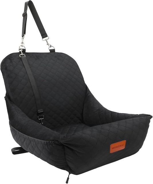 Dog Car Seat for Small Dogs Up to 25 lbs,Covered Ultra-Soft Fabric and Fill in Memory Foam,Fully Detachable and Washable,2 Clip-On Safety Leashes and Storage Pockets(Black)