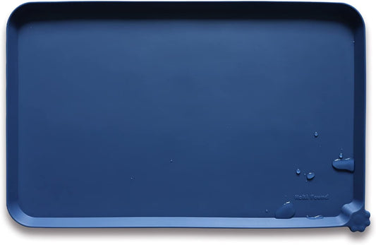 Hoki Found L Silicone Pet Food Mats with High Lips - Non Slip Cat Dog Bowl Placemats - Waterproof Cat Dog Feeding Mat - Indigo Ink - Pet Explorer
