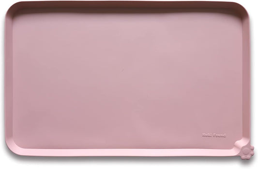 Hoki Found Silicone Pet Food Tray - High-Lips Dog Cat Bowl Mats - Waterproof Dog Cat Food Mats - Neutral Pink - Pet Explorer