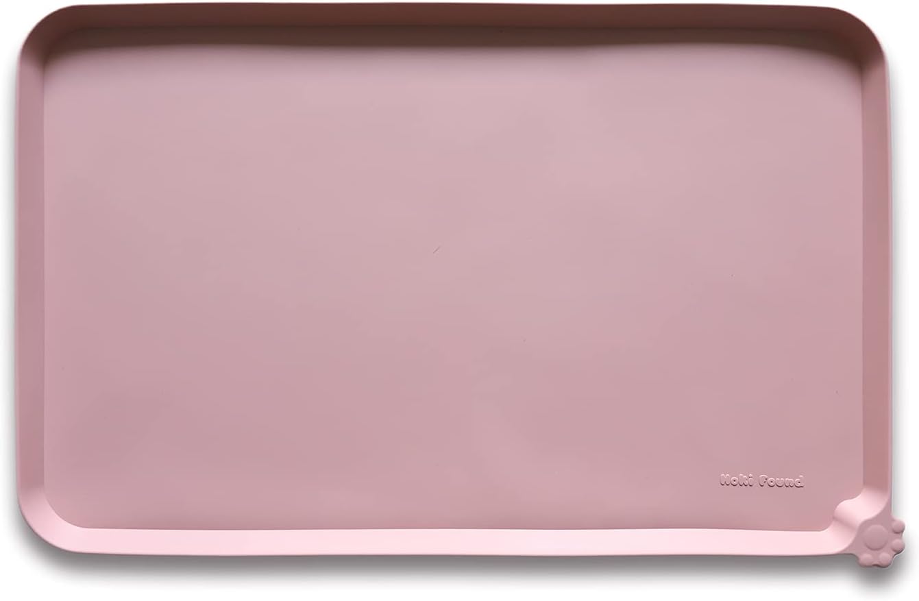 Hoki Found L Silicone Non Slip Pet Food Mats - Placemat for Dog Cat - Waterproof Dog Cat Food Mats - Carpet Friendly - Neutral Pink - Pet Explorer
