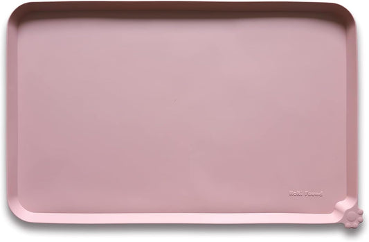 Hoki Found L Silicone Non Slip Pet Food Mats - Placemat for Dog Cat - Waterproof Dog Cat Food Mats - Carpet Friendly - Neutral Pink - Pet Explorer