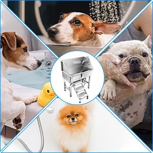 34'' Dog Washing Station for Small Dogs Grooming Tub Bathing Station Professional Pet Wash Station Bathtub for Home with Sliding Door, Faucet, Steps - Pet Explorer