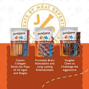 Jack&Pup 6" Beef Collagen Sticks | Rawhide Free, Long Lasting Dog Chews | Healthy Single Ingredient Treats for Medium Dogs | Bully Stick Alternative (10 Pack)