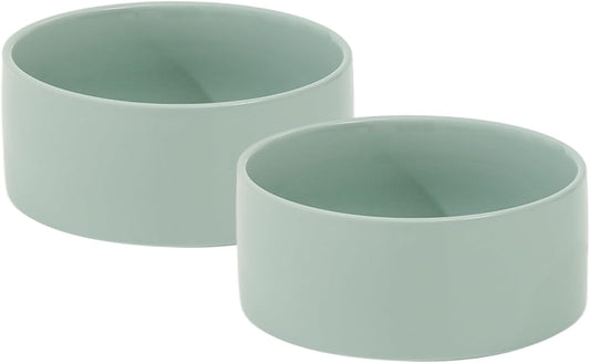 Ceramic 6.1inch Dog Bowls for Small and Medium Breed Dog Dish Pet Food and Water Bowl (Set of 2 Bowls - Light Green, 28oz) - Pet Explorer