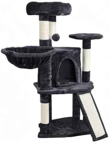 Topeakmart 42in Cat Tree Tower for Indoor Cats, Cat Condo with Perch & Hammock, Activity Center, Multi-Level Cat Furniture with Scratching Posts, Cat House, Black