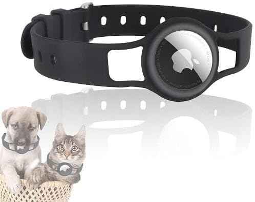 SaharaCase Silicone Dog Collar for Apple AirTag (Small and Medium Dogs) [Shockproof Bumper] Rugged Protection Antislip Grip (Black)