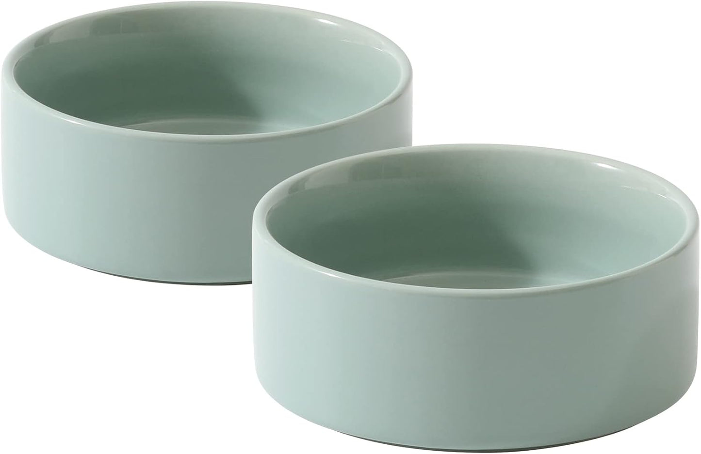 Ceramic 5.1inch Set of 2 Dog and Cat Bowls, 2pcs Anti-Slip Food and Water Feeder Dishes for Puppies, Kitties, Cats(2 Bowls, Light Green) - Pet Explorer