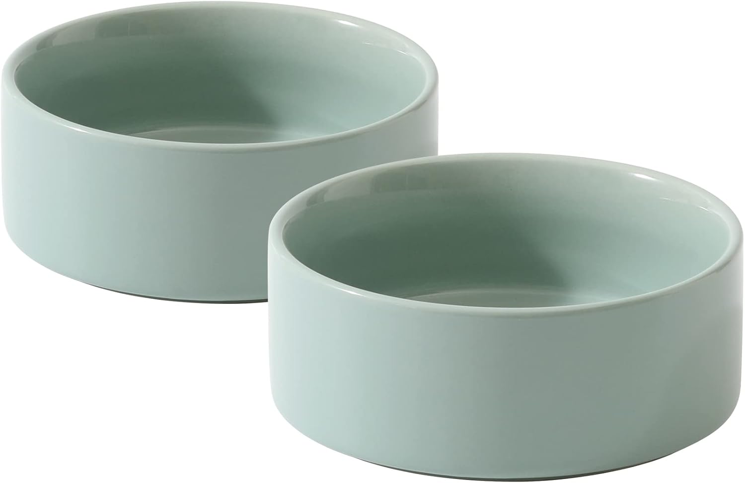 Ceramic 5.1inch Set of 2 Dog and Cat Bowls, 2pcs Anti-Slip Food and Water Feeder Dishes for Puppies, Kitties, Cats(2 Bowls, Light Green) - Pet Explorer