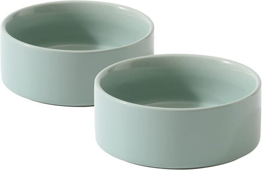 Ceramic 5.1inch Set of 2 Dog and Cat Bowls, 2pcs Anti-Slip Food and Water Feeder Dishes for Puppies, Kitties, Cats(2 Bowls, Light Green) - Pet Explorer