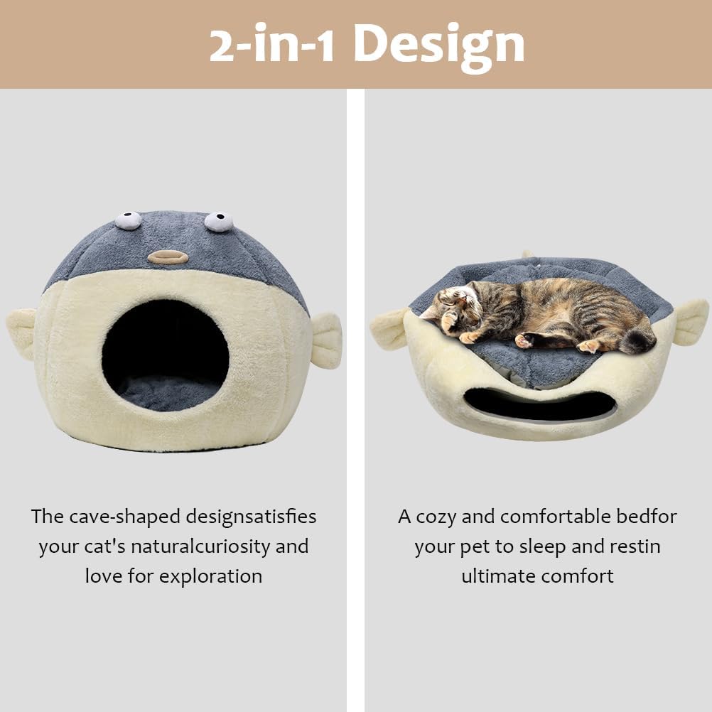 Cat Beds for Indoor Cats - Cute Animal-Shaped Cat Cave Bed for Larger Cat&2 Cats,Super Soft Calming Cat Tent for Kitten&Puppy,Small Dog,Warm Plush&Machine Washable&Removable Cotton Pad (Gray XL) - Pet Explorer