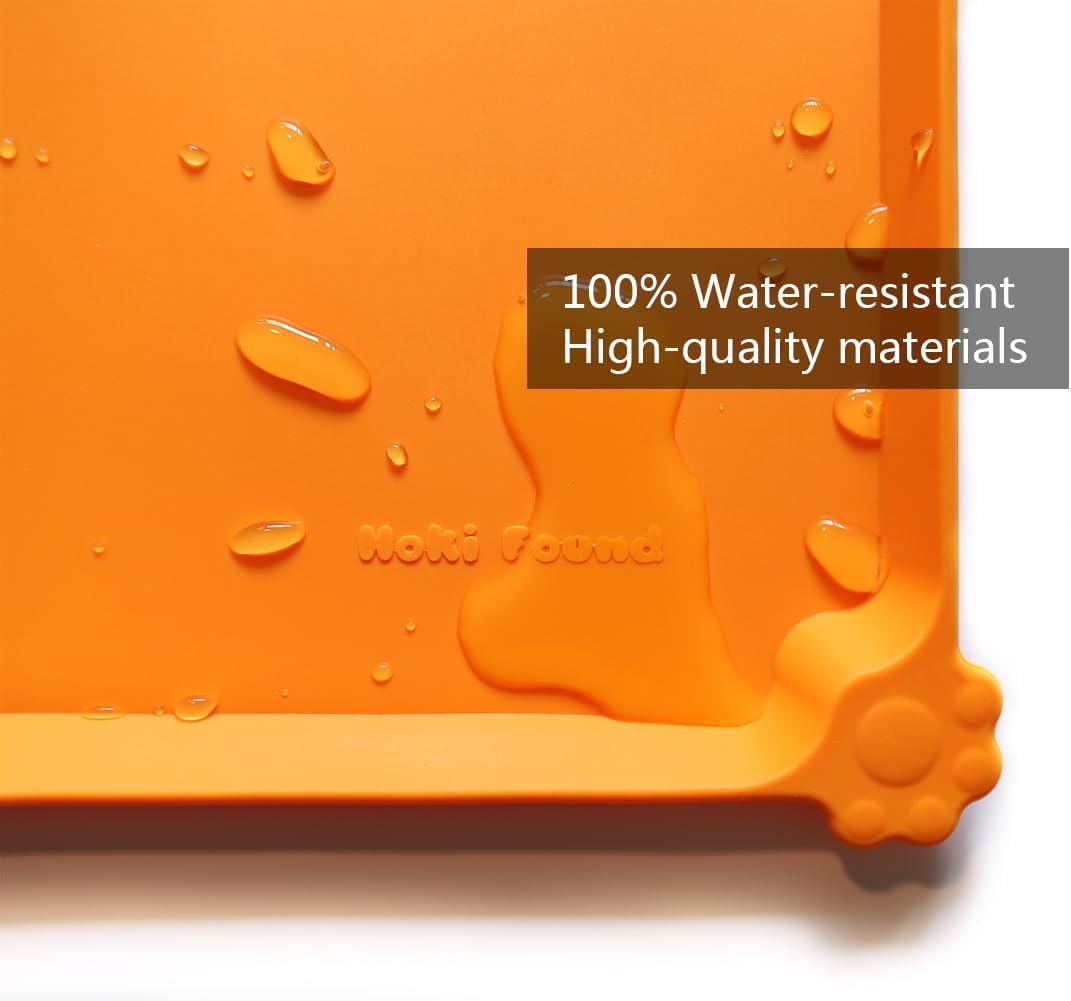 Hoki Found L Silicone Non Slip Pet Dog Cat Bowl Mats - Placemat - Feeding Mat - Waterproof - For Carpet - Orange - Pet Explorer