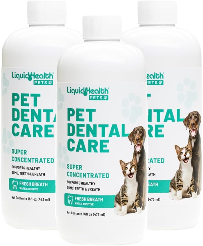 LIQUIDHEALTH Pet Dental Care Water Additive for Dogs & Cats - Fast Acting Pet Bad Breath Freshener, Dog Mouth Wash, Animal Oral Dental Rinse, Plaque & Tartar Teeth Cleaning Solution (3-Pack) - Pet Explorer