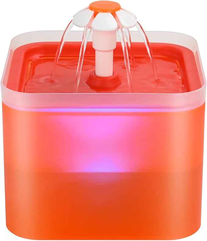 Cat Water Fountain Orange Cute: Waterfall Cat Fountain with Led Light - 67oz/2L Quiet Water for Cats Drinking Fountain - Pet Water Fountain for Cats Inside -AONBOY Filtered Water Supplies for Cats