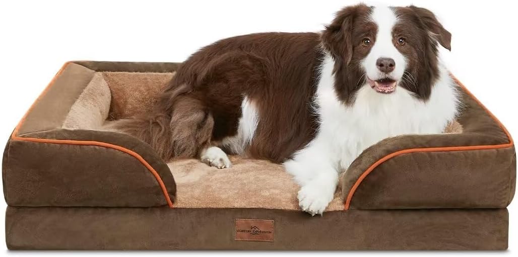 Comfort Expression Large Dog Beds Orthopedic Foam, Waterproof Dog Beds Dogs Sofa Bed Comfy Pet Bed with Washable Removable Cover & Non-Slip Bottom(Large,Brown) - Pet Explorer