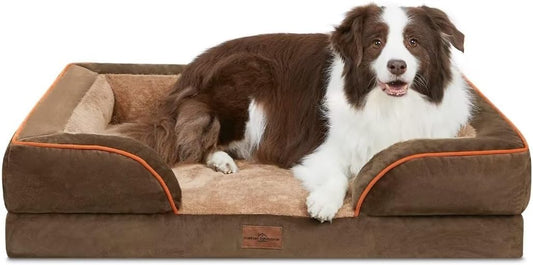 Comfort Expression Large Dog Beds Orthopedic Foam, Waterproof Dog Beds Dogs Sofa Bed Comfy Pet Bed with Washable Removable Cover & Non-Slip Bottom(Large,Brown) - Pet Explorer