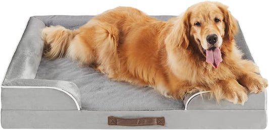 Friends Forever Orthopedic Dog Bed for Extra Large Dogs, Waterproof Memory Foam Dog Sofa Bed XL with Removable Washable Cover, Ally Grey, 42x32x7 - Pet Explorer