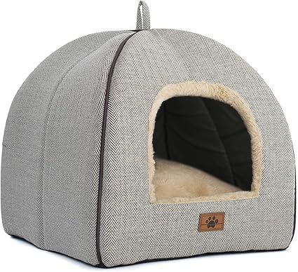 Cat Bed - Cat Cave House Tent with Washable Cushioned Pillow, Soft Kitten Beds, Pet Furniture (Large, Beige) - Pet Explorer