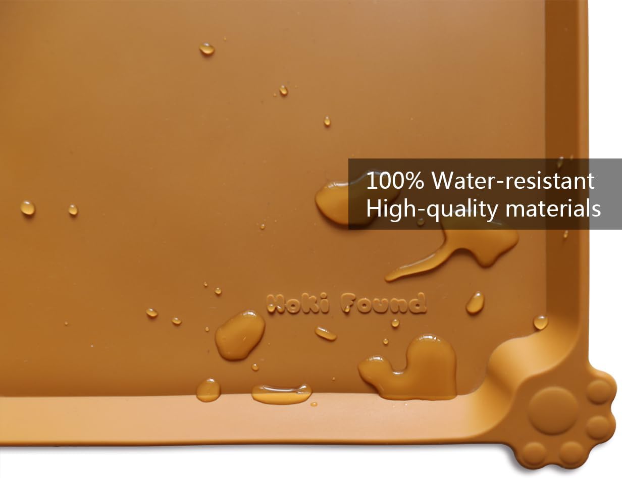 Hoki Found L Silicone Pet Food Mats Tray - Non Slip Pet Dog Cat Bowl Mats Placemat - Dog Pet Cat Feeding Mat - Waterproof Dog Cat Food Mats -Pet Water Mats for Carpet -Butterscotch - Pet Explorer