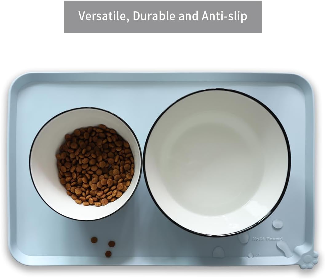 Hoki Found Silicone Pet Food Mats - Non Slip Bowl Placemats for Dogs & Cats - Waterproof, Suitable for Carpet - Frost - Pet Explorer