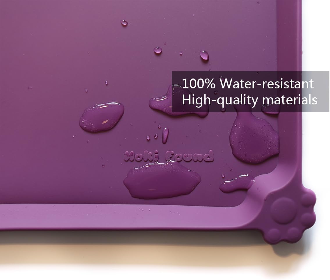 Hoki Found Silicone Pet Food Mats - Non Slip Dog Cat Bowl Placemats - Waterproof Dog Cat Food Mats for Carpet - Eggplant - Pet Explorer