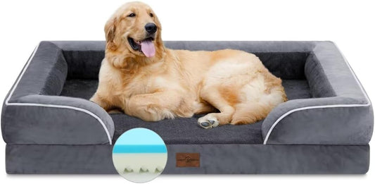 Comfort Expression Cooling Dog Bed, Memory Foam Orthopedic Dogs Beds for Extra Large Dogs, XL Dog Bed with Removable Cover, Waterproof Pet Beds Large with Bolster(X-Large,Leaden Grey) - Pet Explorer