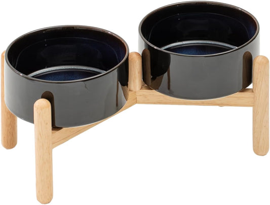 Ceramic 6.1inch Raised Dog Bowl with Stand for Small and Medium Breed Dog Dish Pet Food and Water Bowl (Double Bowl with Stand - Starry Sky, 28oz) - Pet Explorer