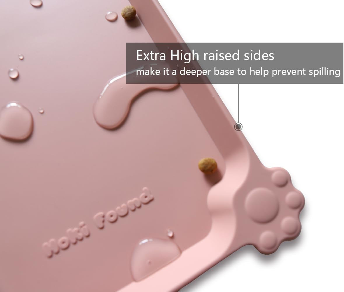 Hoki Found Silicone Pet Food Tray - High-Lips Dog Cat Bowl Mats - Waterproof Dog Cat Food Mats - Neutral Pink - Pet Explorer