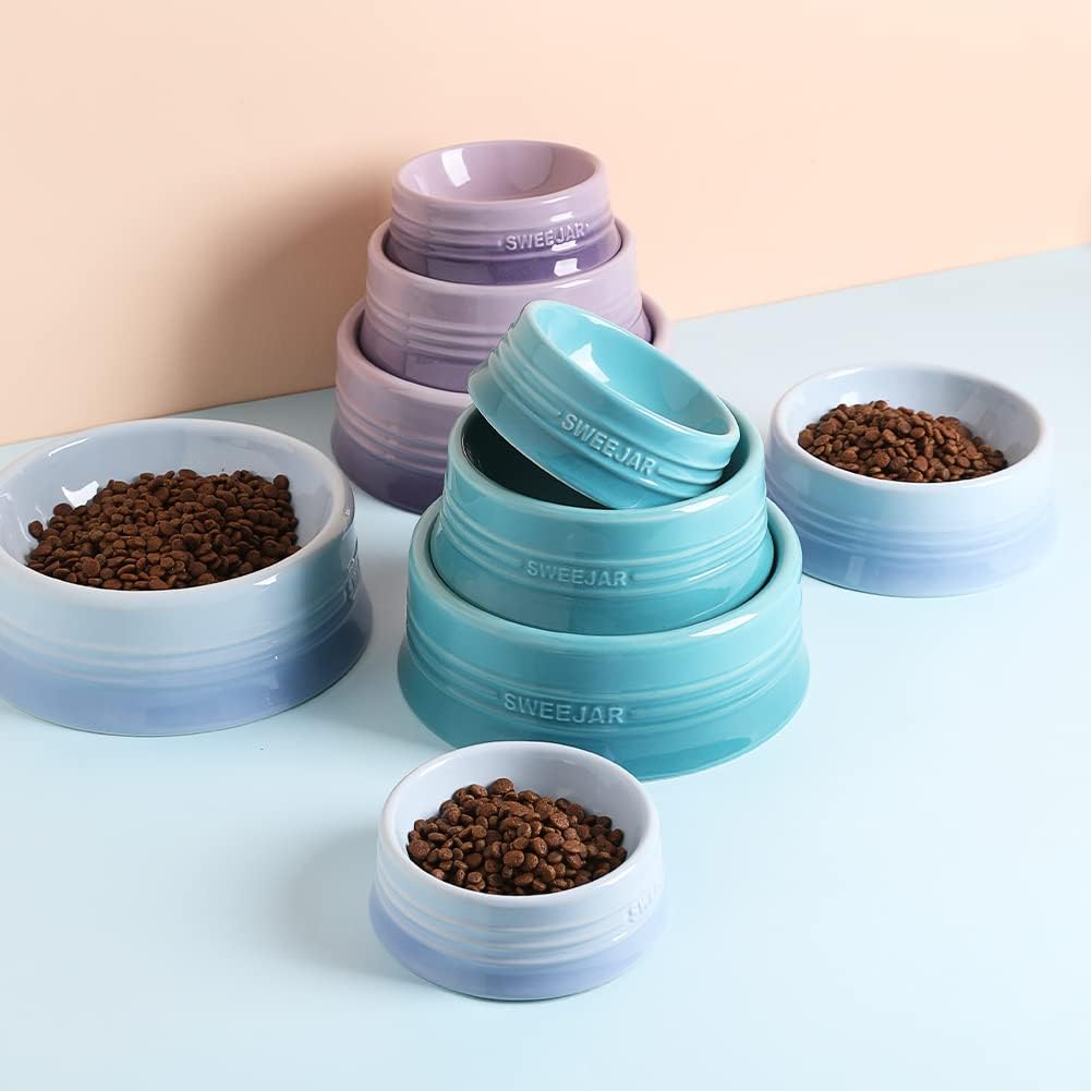 Sweejar Gradient Dog Bowl, Ceramic Dog Food Dish for Puppy and Kitten, Porcelain Pet Bowl for Food and Water 8 oz (Gradient Purple)