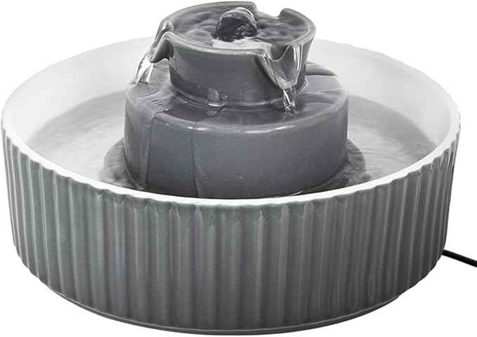 Ceramic Cat Water Fountain, 2.1L/71oz Cupcake Pet Water Fountain for Cats and Dogs, Automatic Pet Drinking Fountain with Pump, Filter & Foam (Dark Grey)