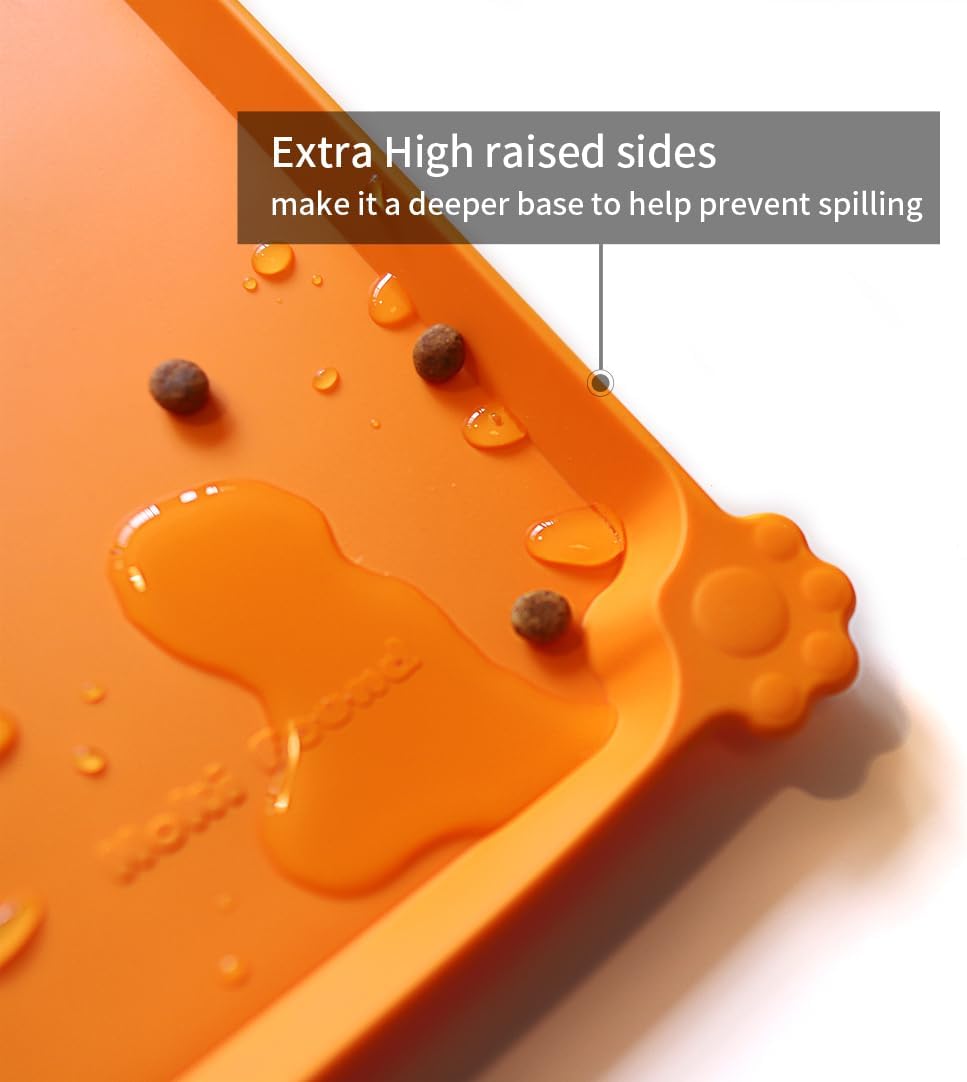 Hoki Found Silicone Non Slip Pet Feeding Mats - Bowl Placemat - Waterproof Dog Cat Food Mats - Orange - Pet Explorer