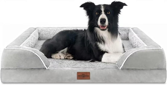 Comfort Expression Large Dog Beds Orthopedic Foam, Waterproof Dog Beds for Dogs Sofa Comfy Pet Bed with Washable Removable Cover & Non-Slip Bottom(Large,Grey White) - Pet Explorer