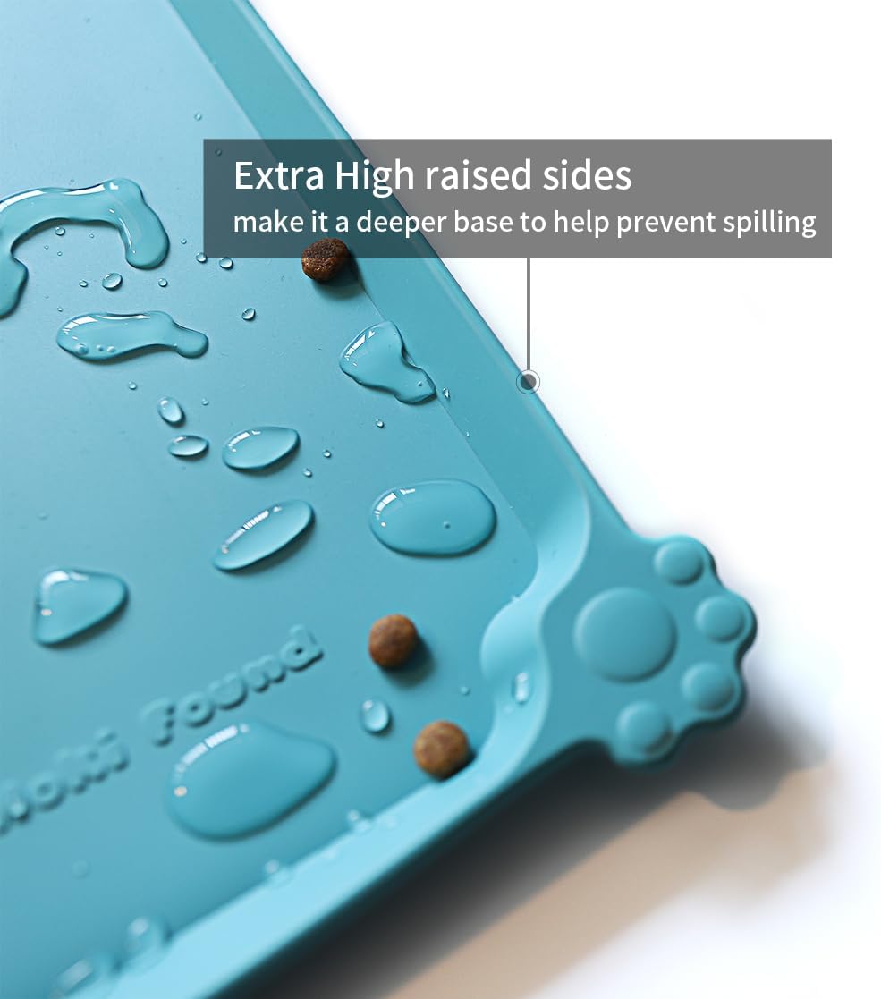 Hoki Found X-Large Silicone Non Slip Pet Feeding Mats - Waterproof Dog Cat Food Mats - Glacier - Pet Explorer