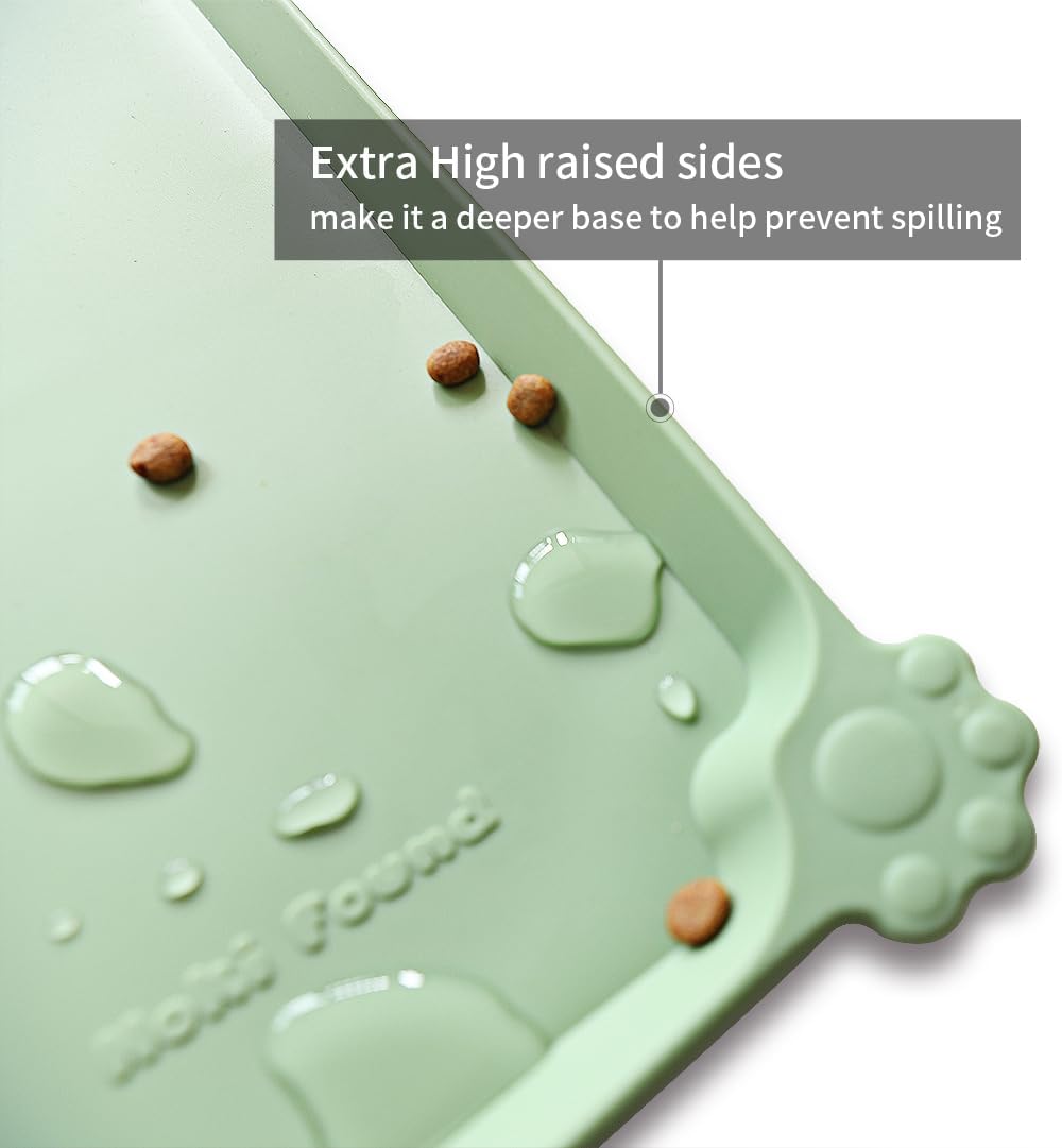 Hoki Found XX-Large Silicone Pet Food Mats Tray - Non Slip Pet Bowl Mats Placemat - Dog Cat Feeding Mat - Waterproof Dog Cat Food Mats -Pet Water Mats for Carpet - Jade - Pet Explorer