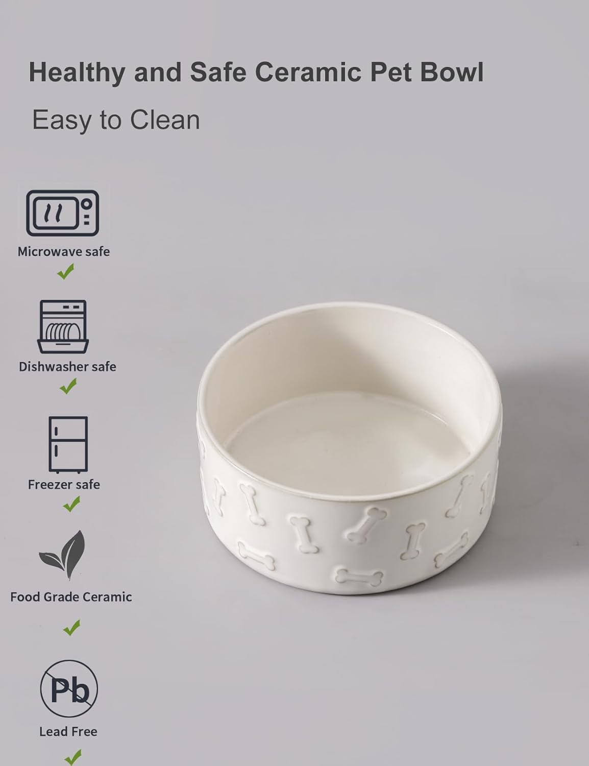 UBEE Ceramic Dog Bowl Set of 2, 5.1 inch Dog Food Bowl with Bone Pattern, Pet Food Water Dish Feeding for Small Dogs and Large Cat, White - Pet Explorer