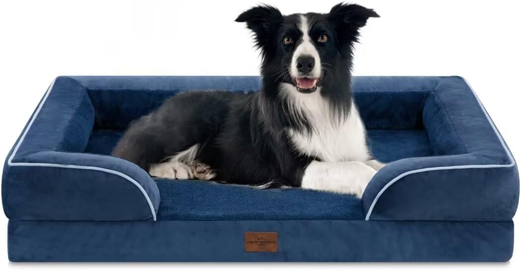 Comfort Expression Large Dog Beds, Waterproof Dog Beds Orthopedic Foam, Dogs Sofa Comfy Pet Beds with Washable Removable Cover & Non-Slip Bottom(Large,Navy Blue) - Pet Explorer