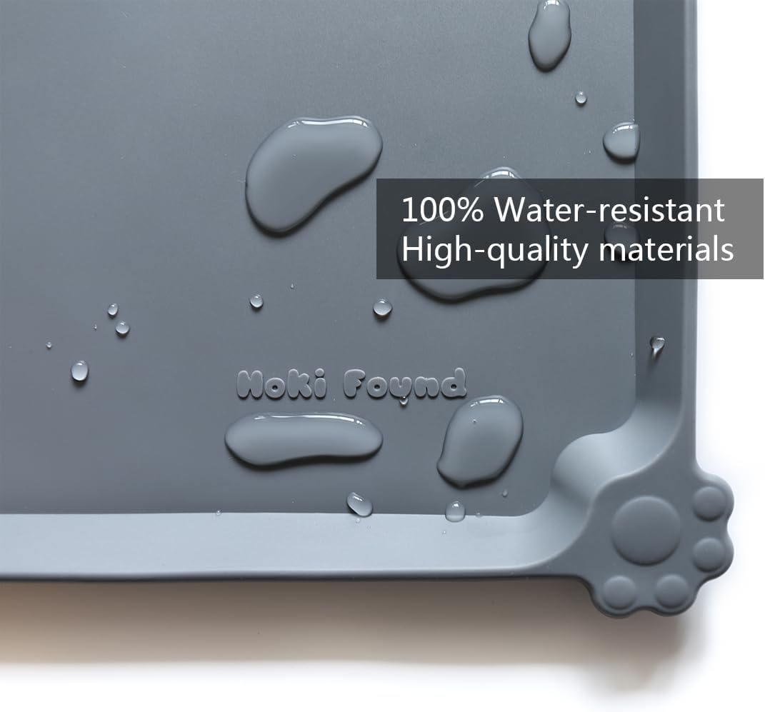 Hoki Found XX-Large Silicone Pet Feeding Mats - Non Slip Cat Dog Bowl Mats - Waterproof, Gray (28'' x 26'') - Pet Explorer