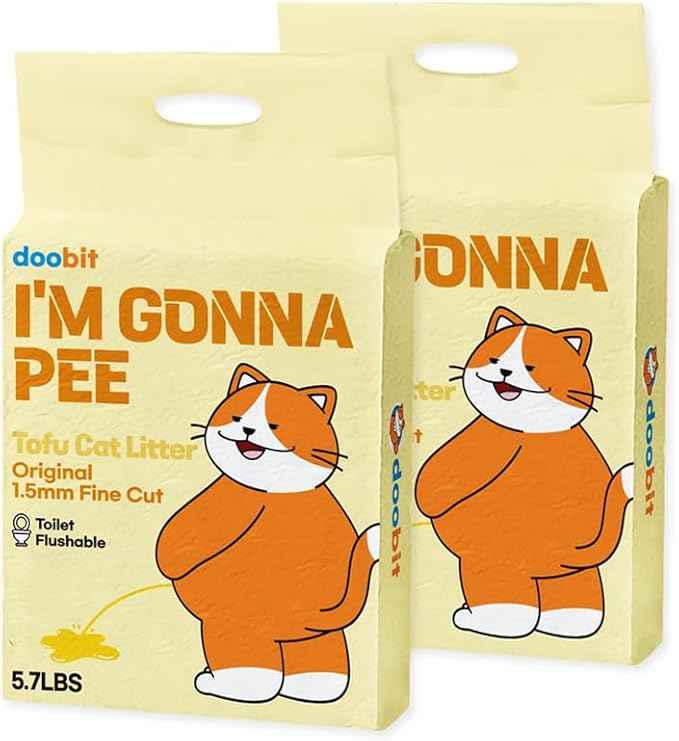 Natural Tofu Litter 11.4LB(5.7lb x 2pack) Korea Brand,Flushable,Dust Free,Less Scattering,Ultra Absorbent and Fast Drying,Solubility in Water,Cat Litter Clumping, I'm Gonna Pee