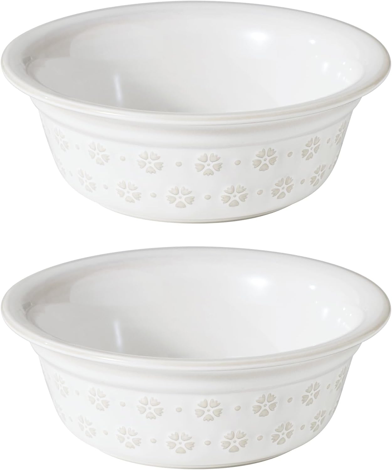 6.3inch Ceramic Set of 2 Dog Bowls, Food and Water Bowls for Small and Medium Dog, 2pcs Basic Dog Bowl, Wide Opening Rounded Edge (2 Bowls, Reactived Glaze -White) - Pet Explorer